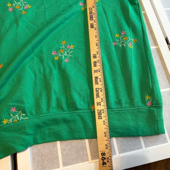 Green floral embroidered cotton sweater Sz M Prairie, boho, bohemian, cottage - Picture 7 of 8
